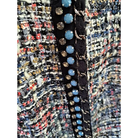 Boston Proper Womens Size 12 Sequins Tweed Blazer Black Panels Embellished Trim - Picture 4 of 9